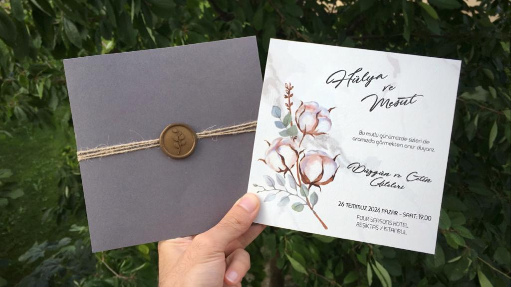 Mühürlü İpli Gri Davetiye 6159